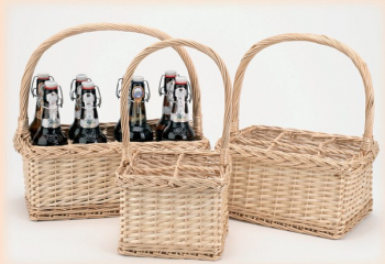 27004 Bierkorb aus Weide für 4 Flaschen 19x19x15/38 cm