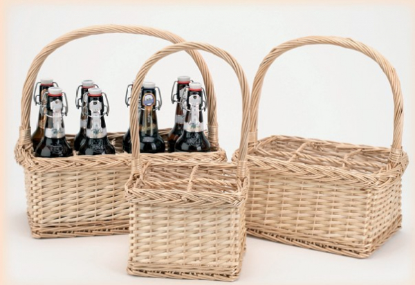 27004 Bierkorb aus Weide für 4 Flaschen 19x19x15/38 cm