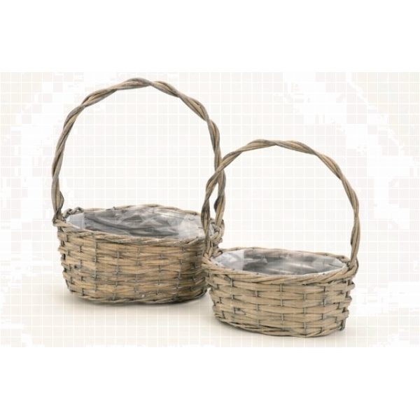 4108G Henkelkorb 2teilig oval, grau, 22 + 27 cm lang