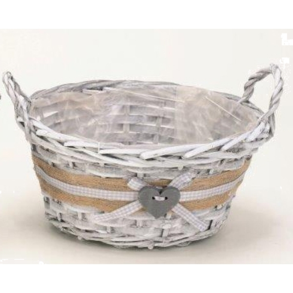 48443 Korbschale grau, rund,  25 x 12 cm