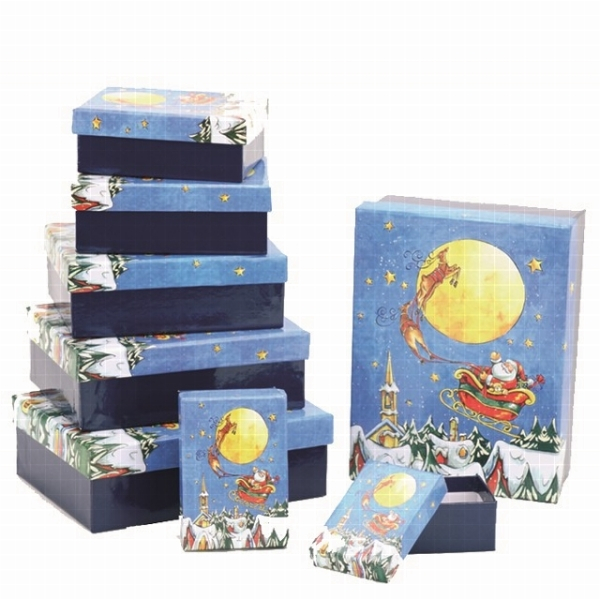 5190 Geschenke-Box aus Pappe 8-teilig mit Nikolaus-Design Gross: 24,5x18,5x8 cm Klein: 10,5x7x4,5 cm