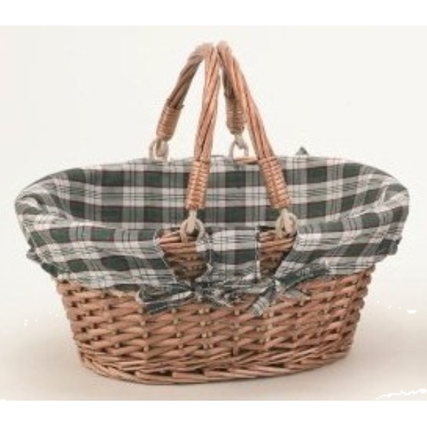 98992 Klappbügelkorb oval mit grünem Stoff 35x27x14 cm